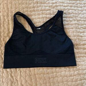 PINK Victoria's Secret Black Racerback Mesh Sports Bra